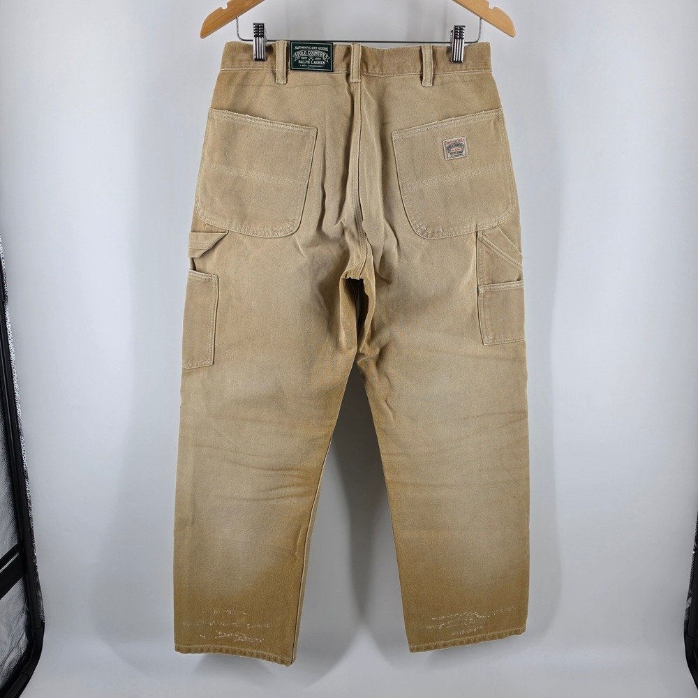 Polo Country Ralph Lauren Mens Tan Double Knee Canvas Carpenter Pants 29x30 NWOT - Picture 2 of 8
